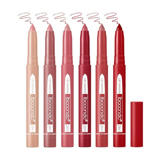 ibcccndc 6PCS Lip Liner and Lipstick Set - High Pigmented Creamy Matte Lip Liner Pencil Set for Girls and Women, Lip Makeup Gift Sets - Includes Nude and Red Lip Liners, Waterproof Formula (A)-GlimoraGlow