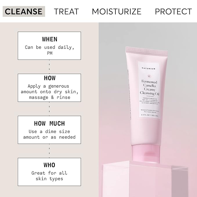 Naturium Camellia Creamy Cleansing Oil, Fermented Camellia Oil & Extract Plus Linoleic-Rich Oils, 3.5 oz-GlimoraGlow