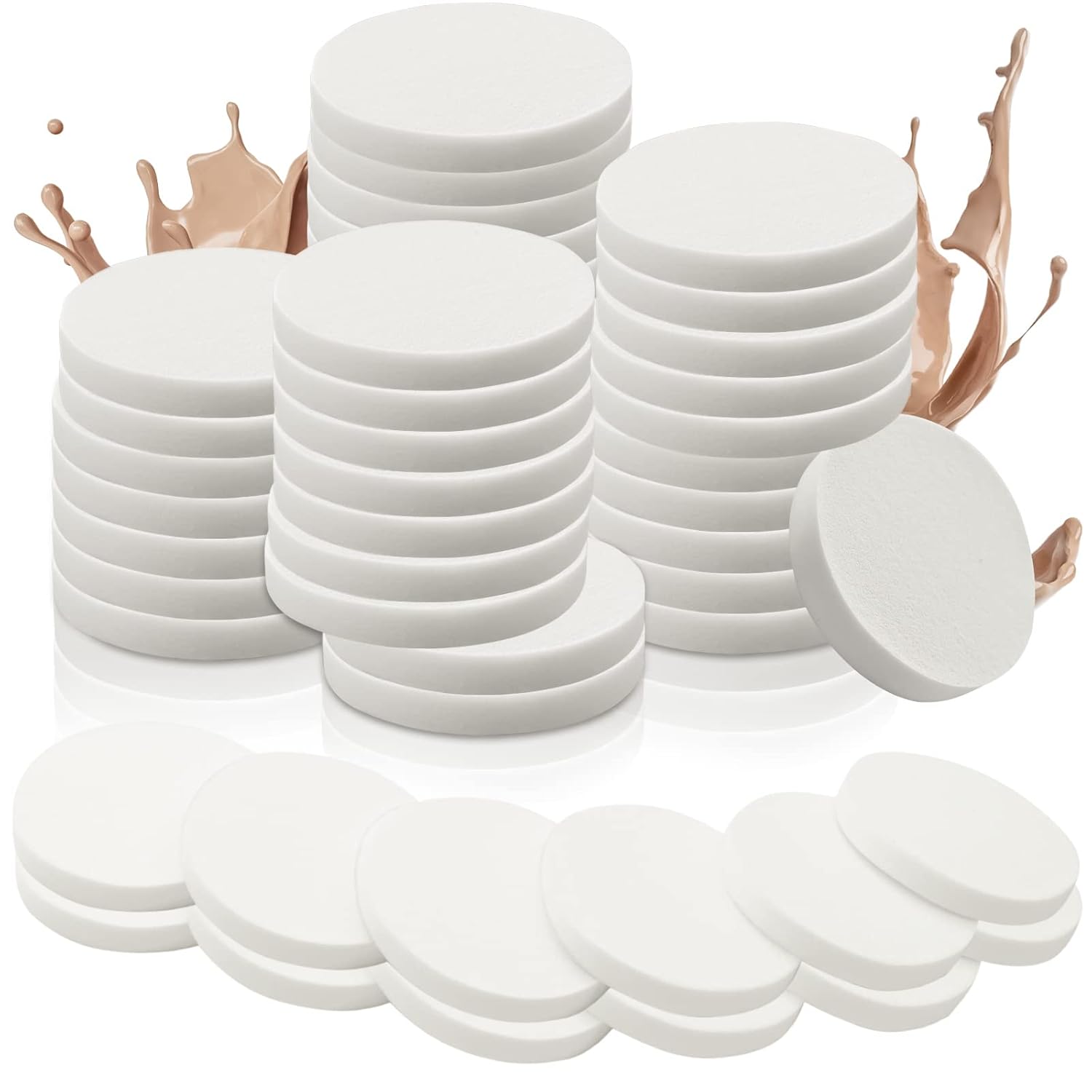 Vmiapxo 48 Pieces White Makeup Sponge, Cosmetic Sponge Round Foam Pad, Compact Facial Powder Puff, Beauty Makeup Foundation Powder Blender for All Skin Types Wet and Dry Dual Use-GlimoraGlow