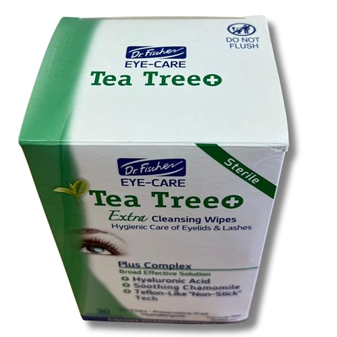 Dr. Fischer Tea Tree Oil Eye Wipes - Eyelid Wipes for Sensitive Eyes with Hyaluronic Acid and Chamomile, Makeup Remover, Daily Cleanser (60 wipes)-GlimoraGlow