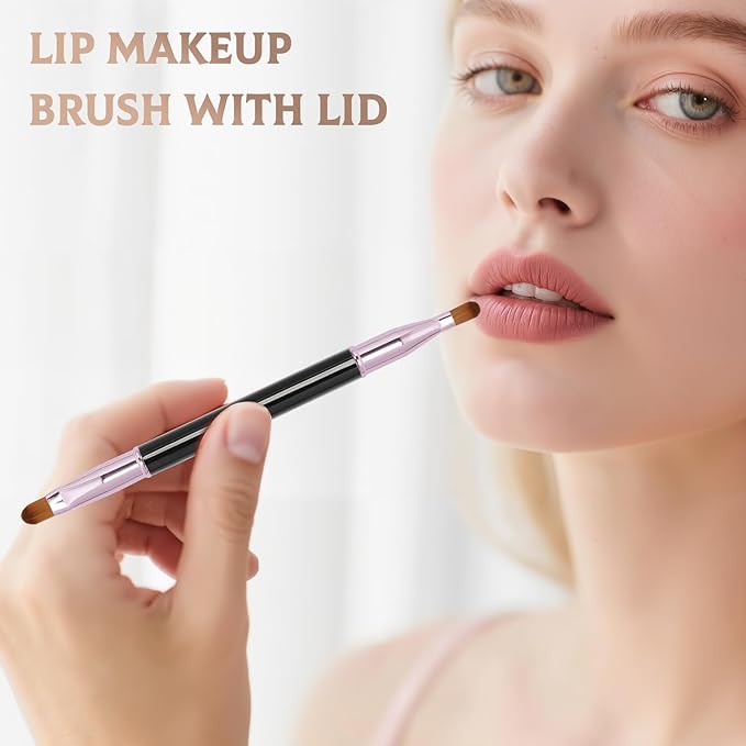 Unaone 2 Pack Lip Brush for Lipstick, Dual-Ended Lip Makeup Brush with Lid, Lipstick Brush for Lip Gloss-GlimoraGlow