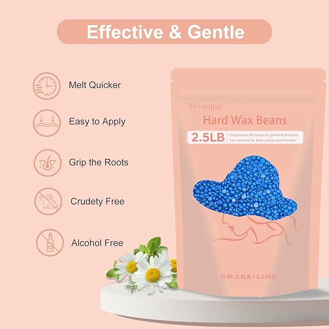 2.5lb Wax Beads for Hair Removal, Hard Wax Beans for Sensitive Skin, Bulk Hair Removal Waxing Beads for Brazilian, Bikini, Face, Eyebrows, Underarms, Legs, Women and Men (Blue)-GlimoraGlow