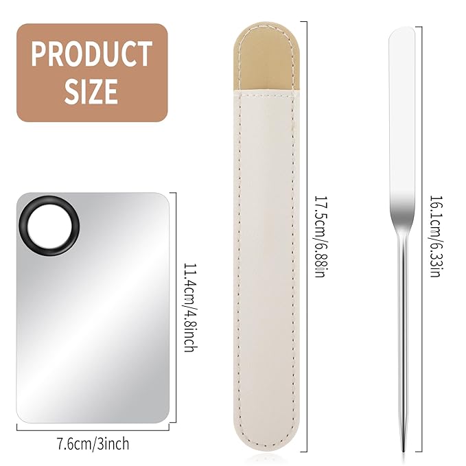 2 in-1 Set Make up Mixing Palette, Foundation Mixing Palette Stainless Steel Makeup Palette with Makeup Spatula for Professional Cosmetic Artist Make up Palette for Mixing Foundation Nail-Art-GlimoraGlow