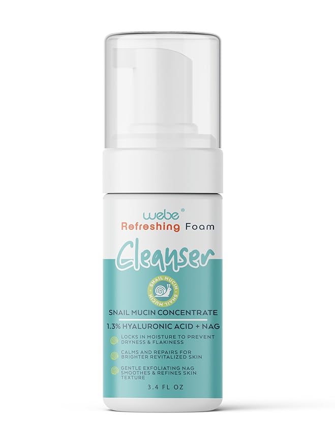 WEBE Refreshing Gentle Foam Cleanser | Snail Mucin, Hyaluronic Acid, N-Acetyl Glucosamine | Hydrating & Soothing Formula for Radiant, Moisturized Skin | Natural Skincare for all Skin Types-GlimoraGlow