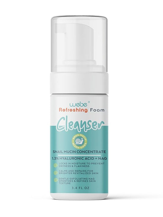 WEBE Refreshing Gentle Foam Cleanser | Snail Mucin, Hyaluronic Acid, N-Acetyl Glucosamine | Hydrating & Soothing Formula for Radiant, Moisturized Skin | Natural Skincare for all Skin Types-GlimoraGlow