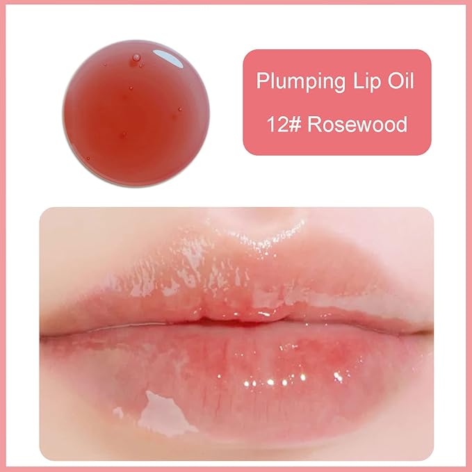 Hydrating Lip Glow Oil, Plumping Watery Lip Gloss, Refreshing Moisturizing Lip Oil Tinted Lip Balm, Lasting Nourishing Revitalizing Lip Tint Lip Care (12# Rosewood)-GlimoraGlow