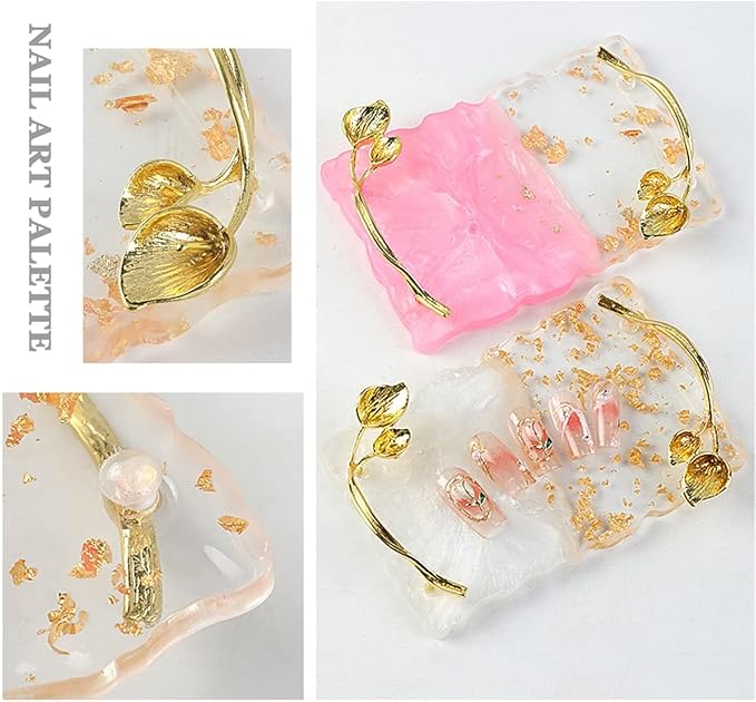 2023 Retro Nail Art Palette, Nail Painting Mixed Color Palette with Leaves Handle, Nail Holder Gel Color Makeup Display Board Pallet (White)-GlimoraGlow