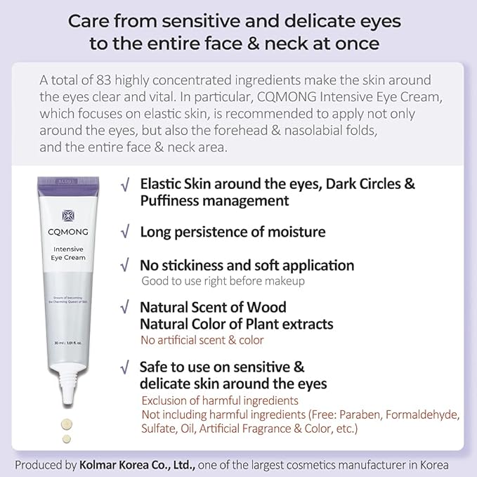 Intensive Eye Cream 1.01 fl oz for hydrating, wrinkles, elastic skin, dark circles, puffiness, fine lines, eye bags under eyes | Hyaluronic Acid, Collagen, Peptide | Korean skincare-GlimoraGlow