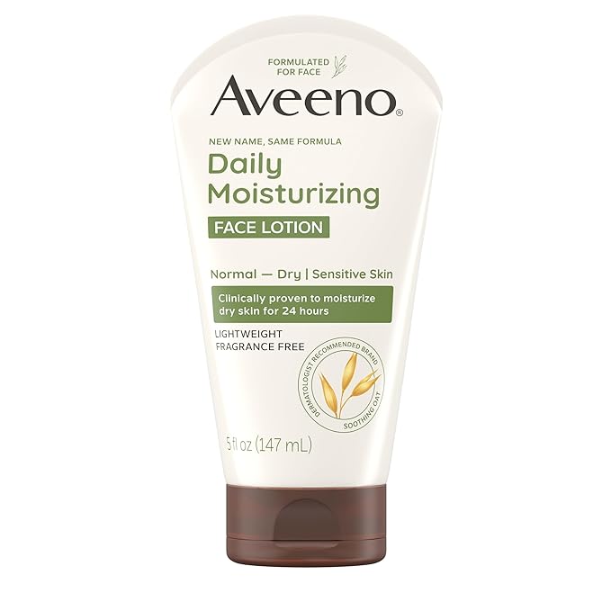 Aveeno Daily Moisturizing Face Lotion with Soothing Prebiotic Oat, Lightweight Non-Greasy Facial Moisturizer for Normal to Dry, Sensitive Skin, 24-Hour Moisture, Fragrance-Free, 5 oz-GlimoraGlow