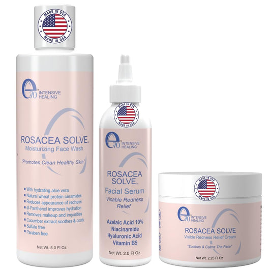 Rosacea Treatment Skincare for Women & Men - Face Wash, Rosacea Cream & Face Serum, Moisturizer Redness Reducing Skin Care with Aloe Vera, Hyaluronic Acid & Fruit Extracts, Made in USA by e70-GlimoraGlow