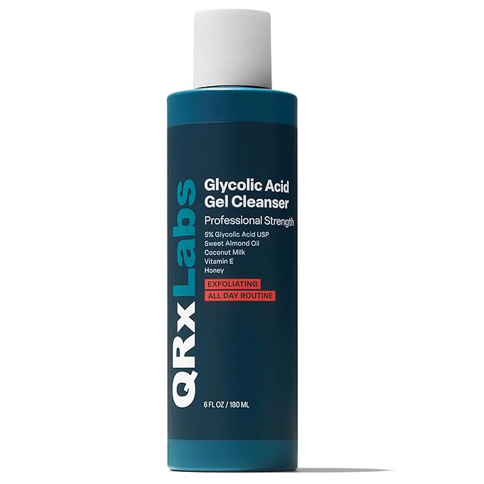 QRxLabs Glycolic Acid Face Wash – Gentle Exfoliating Gel Cleanser for Smoother Looking Skin – Helps Improve Texture & Hydration – Ideal for Blemish-Prone Skin and Ingrown Hairs – 6 oz-GlimoraGlow