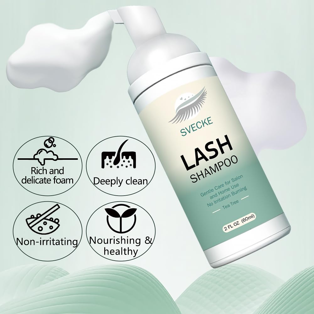 Lash Shampoo Kit Eyelash Extension Cleanser, Eyelash Shampoo for Lash Extensions, Lash Cleaner Eyelid Foam Cleaning Kit for Salon Home Use (Tea Tree)-GlimoraGlow