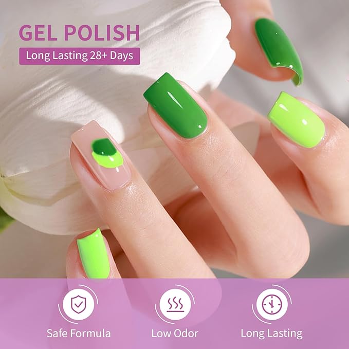 JODSONE 10ml Green Gel Nail Polish Set 6Colors Long Lasting Neutral Green Pale Lacquer Glossy Art for Nail and Salon Need U V Lamp-GlimoraGlow