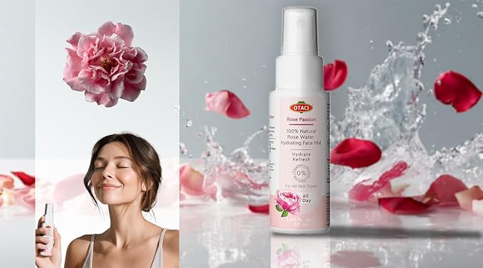 OTACI Rose Passion Face Mist Spray – 100% Natural Rose Water Hydrating Mist for Glowing, Refreshed Skin – Travel Size 50ml – Vegan, Alcohol-Free, for All Skin Types-GlimoraGlow