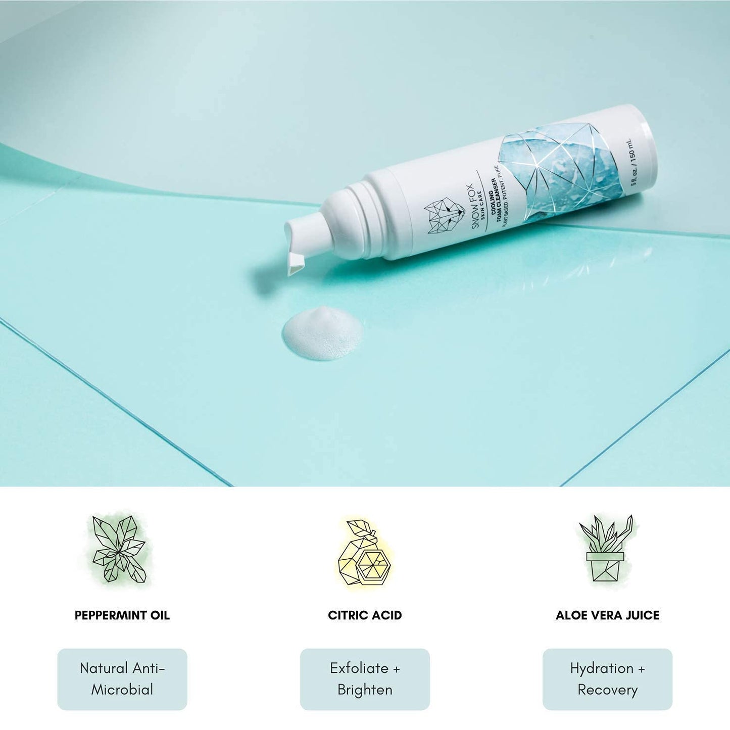 Snow Fox Cooling Foam Cleanser with Organic Aloe Vera Juice, 150 ml-GlimoraGlow