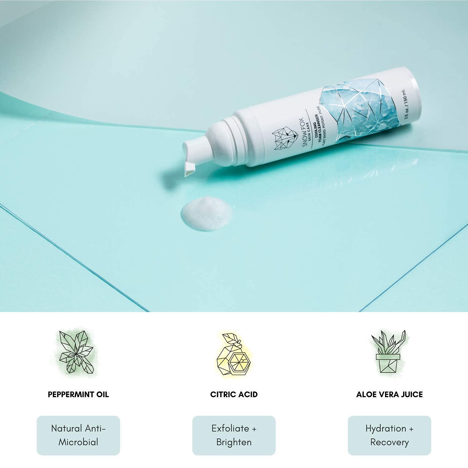 Snow Fox Cooling Foam Cleanser with Organic Aloe Vera Juice, 150 ml-GlimoraGlow