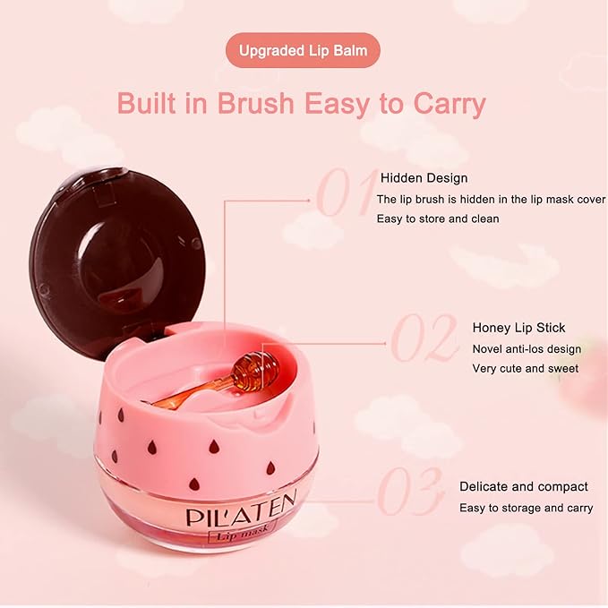 2 Pack Nourishing Lip Balm Honey Pot, Moisturizing Honey & Strawberry Propolis Lip Mask, Hydrating & Prevention Dry and Cracked Lip Scrubs Exfoliator Lip Sleeping Mask Reduces Lip Lines-GlimoraGlow