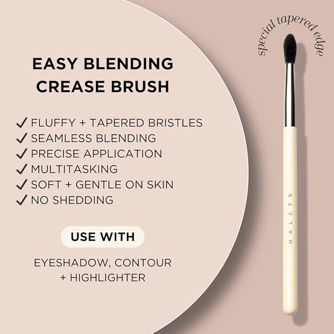 HALEYS Crease Eyeshadow Brush, Medium Fluffy Tapered Brush, Soft, Easy Blending Makeup Tool, Seamless, Multi-tasking Makeup Brush for Cream and Powder, High-end Synthetic Bristles, Vegan + CF-GlimoraGlow