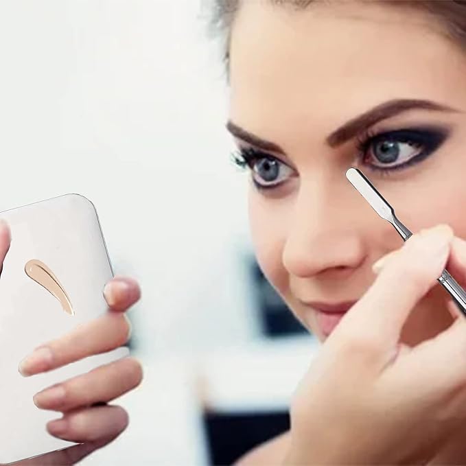 2 in 1 Makeup Mixing Palette Set with Spatula - Stainless Steel Foundation Accessories and Mixing Tools for Cosmetic, Nail Art, Lipstick-GlimoraGlow