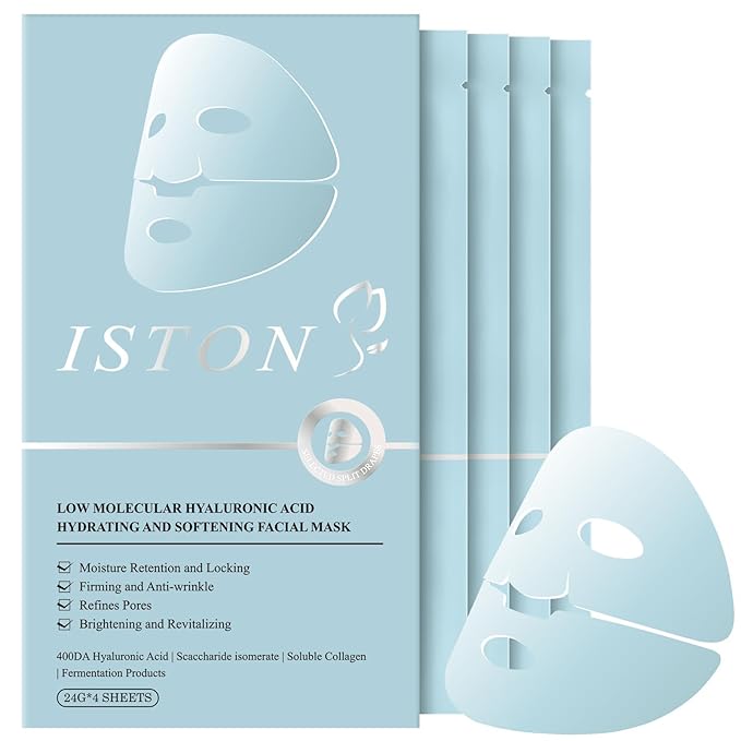 ISTON Overnight Collagen Face Mask - Intense Hydration & Anti-Aging - With 5 Hyaluronic Acids, Peptides & Plant Extracts - Reduce Fine Lines, Plump Skin, Minimize Pores -4Pack-GlimoraGlow