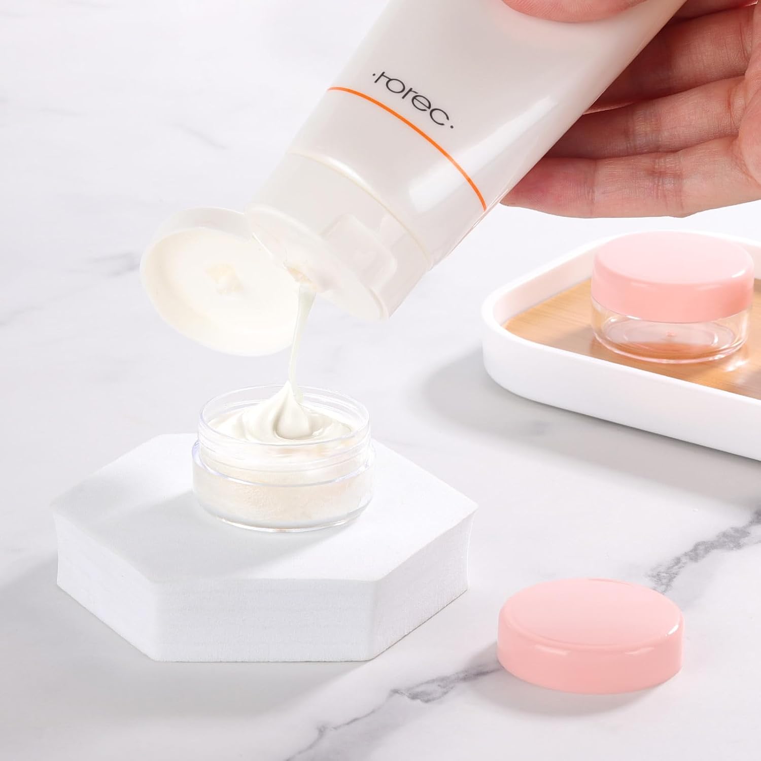 100 Count Sample Containers with Lids, 10 Gram Small Plastic Makeup Jars Lip Scrub Cosmetic Container - Pink-GlimoraGlow