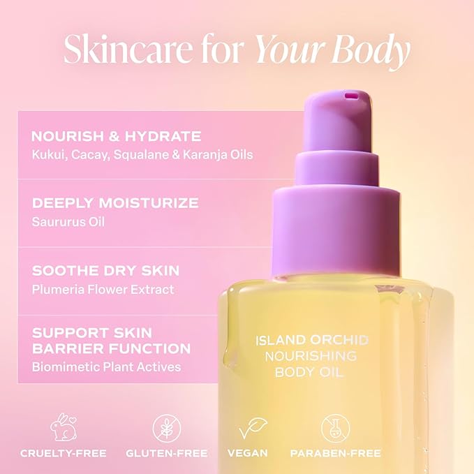 Saltair Body Oil. Luxurious Island Orchid After Shower and Bath Oil Moisturizer for Women. Botanical, Non-Greasy, and Well-Absorbing Lotion for Hydrating Dry Skin. 4oz Pump Bottle-GlimoraGlow