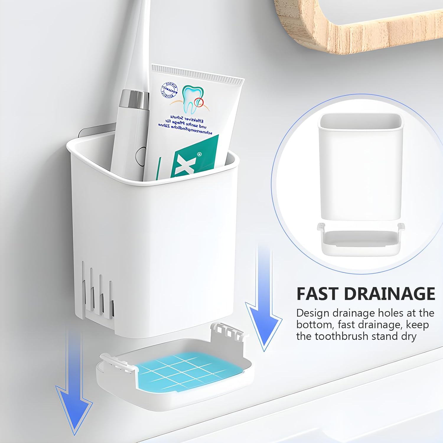 2 Packs Wall Mounted Toothbrush Holders, Self Adhesive Bathroom Toothbrush Wall Holder for Electric Toothbrush, Toothpaste, Razor,Shower Item (White-GlimoraGlow