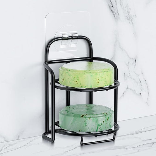 2-Tier Shower Soap Shampoo Bar Holder, Self Adhesive & Freestanding Draining Soap Dish Caddy for Bathroom Wall Accesories Decor Black-GlimoraGlow