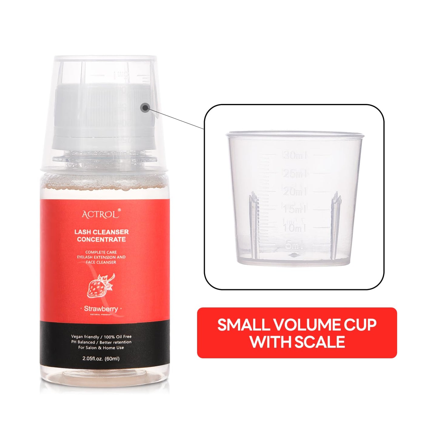 Eyelash Cleanser Concentrate 60ml Strawberry Professional Lash Shampoo Foaming Cleanser DIY Paraben & Sulfate Free Non-lrritating Wash for Extensions Lashes with Salon Home Care-Makes 6 Bottles-GlimoraGlow