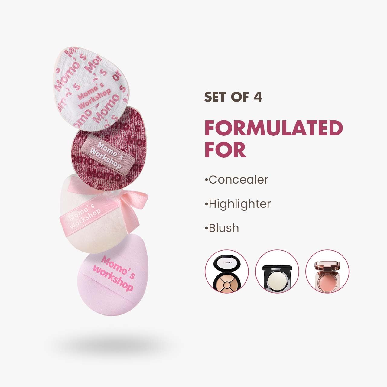 Mini Denim Makeup Sponge Set,Mini Makeup Blenders Sponge for Concealer/Blush/Highlighter, Perfect for Detail Work & Travel,4pcs Pink Mini Concealer Puffs with Travel Pouch-GlimoraGlow
