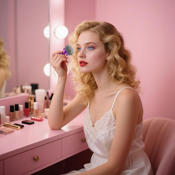 Extra Large Kabuki Brush Set for Body and Face Foundation & Makeup,Multi-functional,Mix bronze self-tanning applicator, wide round head, Great gift for women with Velvet bag(Purple 2pcs)-GlimoraGlow