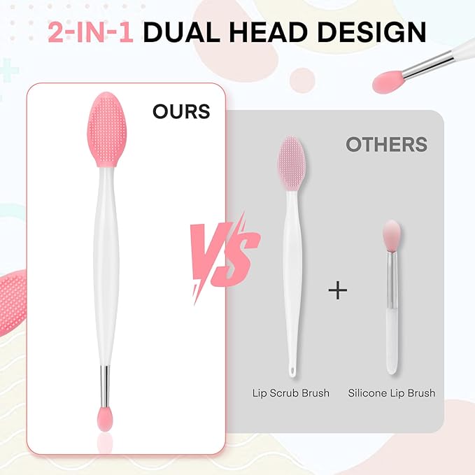 Unaone Lip Scrub Brush - 2 PCS Dual-ended Lip Scrubber Exfoliator and Silicone Lip Brush, 3-in-1 Silicone Lip Scrub Tool Lip Mask Applicator, Gentle Exfoliator & Applicator for Soft-GlimoraGlow