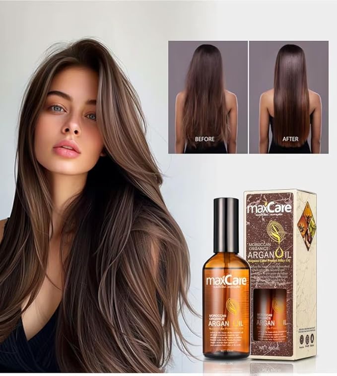 MaxCare Moroccan Argan Oil Hair Serum – Color Protect & Nourishing Treatment for Frizz Control, Shine & Heat Protection, 100ml – Lightweight, Non-Greasy, Sulfate-Free-GlimoraGlow