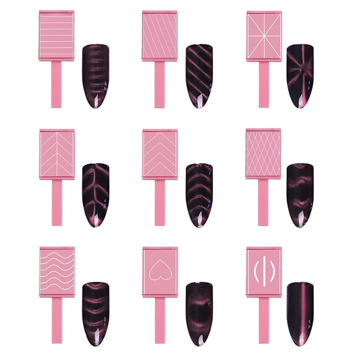 13pcs Pink Cateye Magnet for Nails Double-Ended Hexagon Nail Magnet Stick Flower Cat Eye Magnetic Pen 9 Stripe Nail Magnet Plates for Cat Eye Gel Nail Polish-GlimoraGlow
