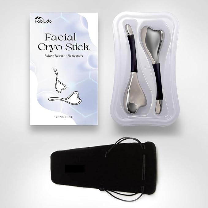 3-in-1 Cryo Gua Sha Facial Tools, Ice Roller Globes for Women Face and Eyes Massager, Unbreakable Stainless Steel Face Sculpting Skin Care Tools, Esthetician Supplies with Carry Case-GlimoraGlow