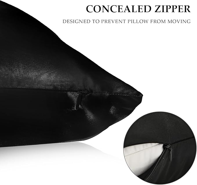 2 Pack Satin Pillowcase with Latent Zipper, Adjustable Satin Eye Mask for Sleeping and Satin Volume Scrunchie for Hair and Skin, Standard Size (Classic Style, Black)-GlimoraGlow