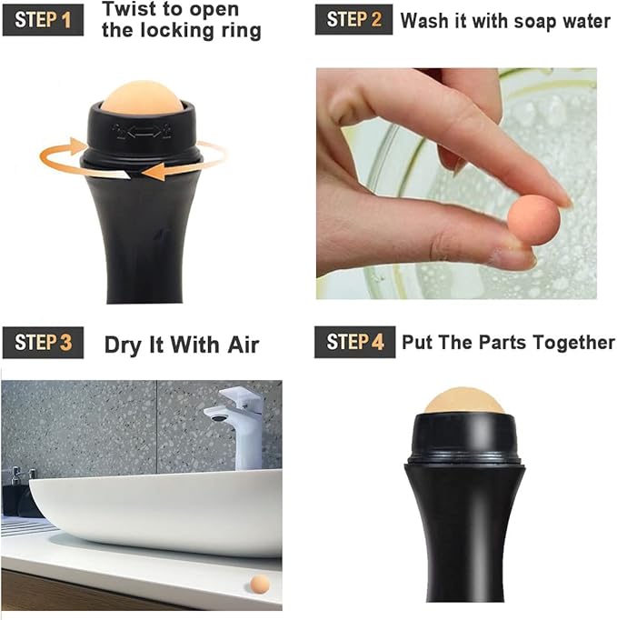 2Pcs Volcanic Face Roller Oil Control On The Go Oil-Absorbing Blotting Tool Natural Volcanic Roller Stone Ball (Black and White)-GlimoraGlow