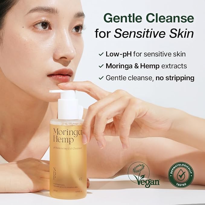 NDP Moringa Hemp Gel Cleanser, Gel-to-Foam, pH Balancing, Vegan, Non-Stripping, Hydrating Face Wash for Sensitive Skin – Fragrance-Free, Clean Beauty, Korean Skincare, 200ml / 6.76 fl oz-GlimoraGlow