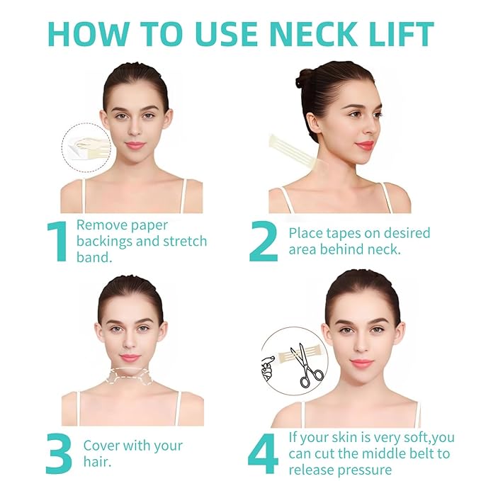 FHH Neck Lifting Tape, Lifting Invisible, Lift Sagging Skin, High Elasticity and Breathability, Suitable for Neck, Face and Jaw (4 Tapes + 20 Patches) A-GlimoraGlow