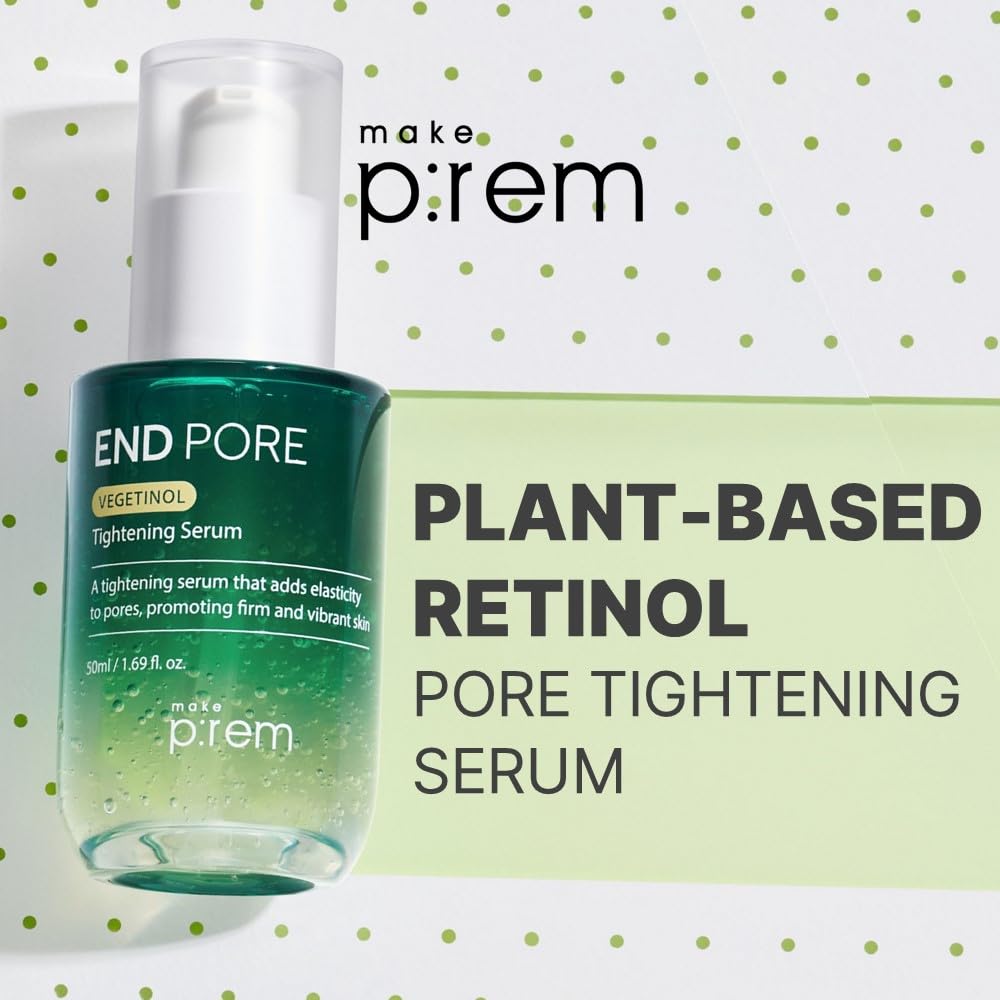 MAKE P:REM End Pore Vegetinol Tightening Serum, Pore Tightening Bakuchiol Serum with Vegan Collagen and Vitamin B Complex for Sensitive Skin, Korean Skin Care, 1.69 Fl. Oz, 50ml-GlimoraGlow