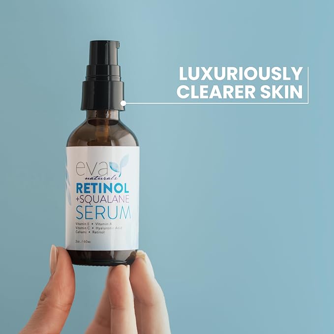 Eva Naturals Retinol + Squalane Serum – Anti Aging Face Serum for Wrinkles, Collagen Boost, Eye & Night Use – Retinoid Skin Care for Acne, Pores, Dark Spots & Sensitive Skin-GlimoraGlow