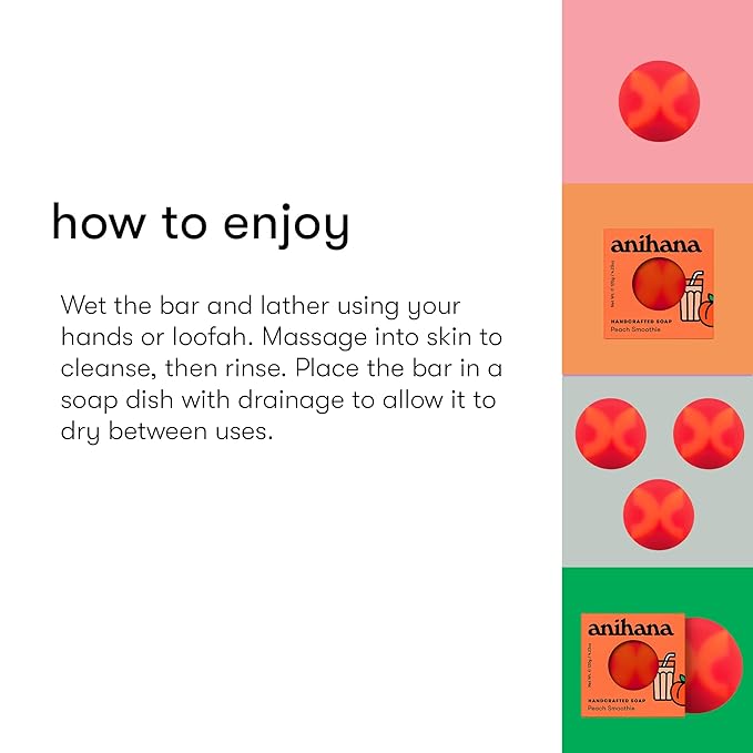 ANIHANA Handcrafted Soap 3 Pack with Coconut Oil, Gentle Cleansing Paraben Free Cruelty Free Refreshing Peach Smoothie Scent 4.23 oz each-GlimoraGlow