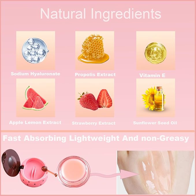 1 PCS Bee Lip Balm Honey Pot, Exfoliating Strawberry Bee Lip Balm Sleeping Lip Mask Overnight with Sticks, Honey Pot Lip Balm Prevention Dry Hydrating and Crack Lip Scrubs-GlimoraGlow