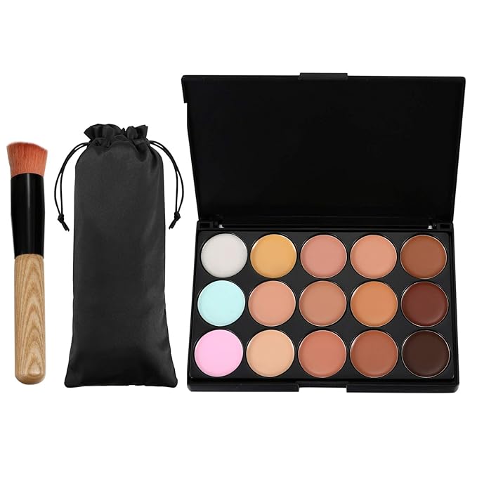 15 Colors Contour Palette Kit: Cream Concealer Palette Face Makeup Foundation Kit Contour Palette with Brush for Professional and Daily Use-GlimoraGlow