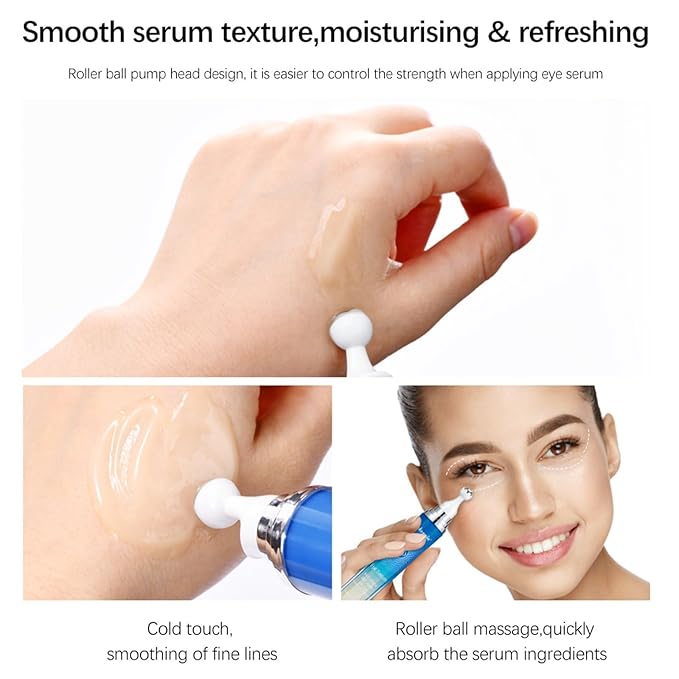 5% Caffeine Eye Serum with 360° Eye Massage Roller Eye Serum for Dark Circles & Relieve Puffiness, Reduce Wrinkles and Fine Lines, Eye Bags, Tighten Lifting Brightening Under Eye Cream-0.5 OZ-GlimoraGlow