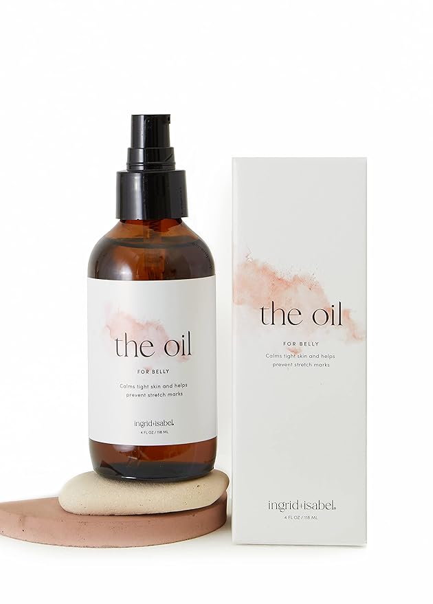 Ingrid & Isabel, The Oil, Organic Belly & Body Oil, Prevents Stretch Marks & Scars, Maternity & Pregnancy Skincare, 4 Fl Oz-GlimoraGlow