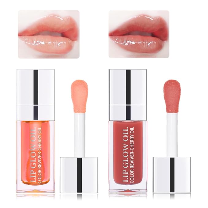 Hydrating Lip Glow Oil Moisturizing Plumping Lip Tint Lip Gloss Transparent Lip Balm Long Lasting Nourishing Repairing Lightening Lip Lines (001#+012#)-GlimoraGlow