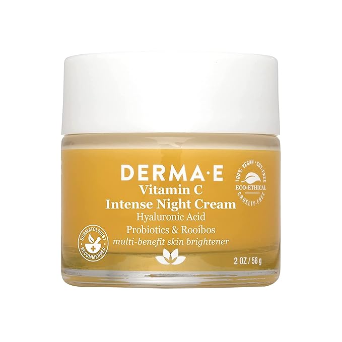 DERMA-E Vitamin C Intense Night Cream – Brightening and Hydrating Facial Skin Renewing Cream – Anti-Aging Overnight Facial Moisturizer, 2 oz-GlimoraGlow