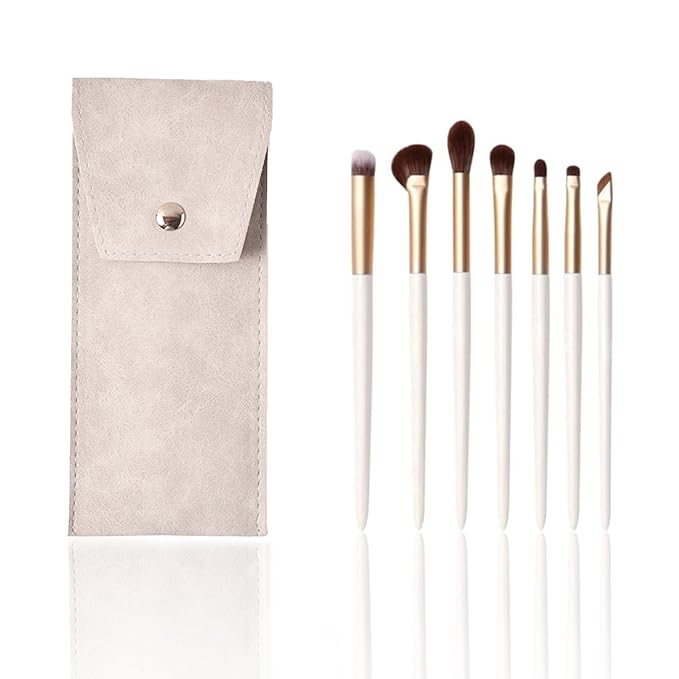 Eyeshadow Makeup Brushes Set with Case 7 PCS Soft Synthetic Hairs Eye Makeup Brushes for Blending Eyebrow Eyeliner Eyeshadow （White）-GlimoraGlow