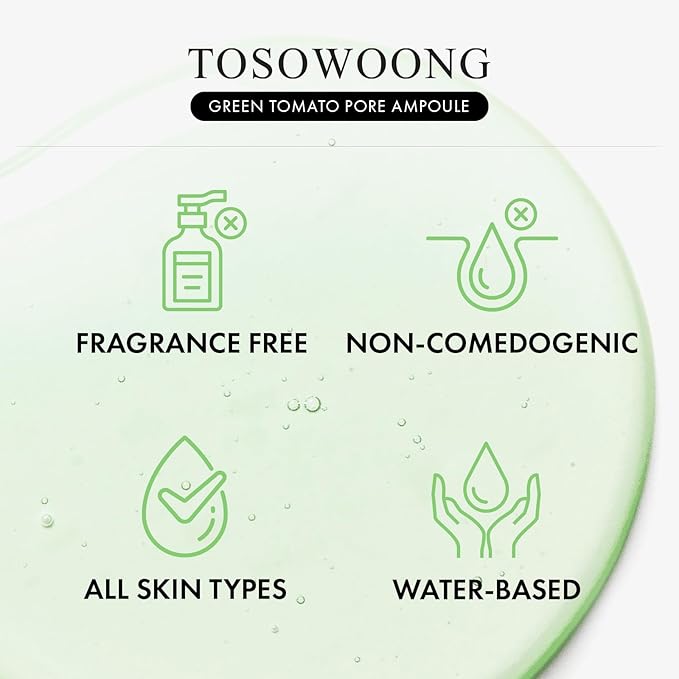 Green Tomato Pore Ampoule with Green Tomato, Witch Hazel and Hyaluronic Acid for Face Moisturizer and Pore Minimizing Treatment, Korean Skincare, 30ml, 1.01 fl. oz.-GlimoraGlow